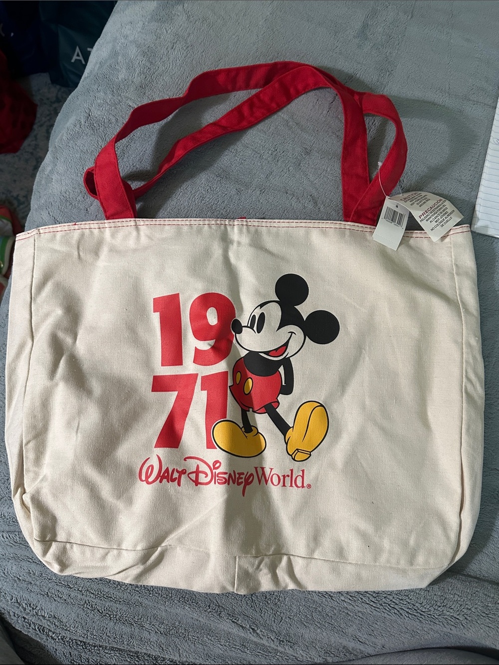 Disney Mickey Mouse 1971 Tote Bag in Cream, Red, Black, Yellow